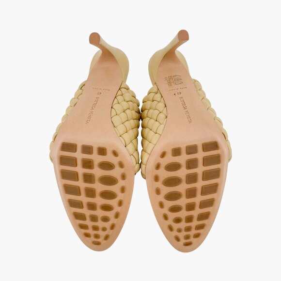 Bottega Veneta Curve Mule Sandals EU 40 US 10 Beige Woven Leather High Heel - Picture 4 of 13